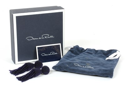 Lot 86 - A pair of beaded tassel drop earrings with clip fittings, by Oscar de la Renta