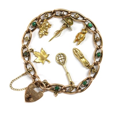 Lot 3 - A late Victorian gold turquoise and split pearl curb bracelet