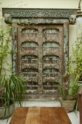 Lot 1 - A large Indian carved hardwood door