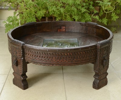 Lot 8 - A rustic hardwood low coffee table