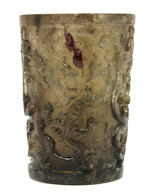 Lot 196 - A Chinese smoky quartz brush pot
