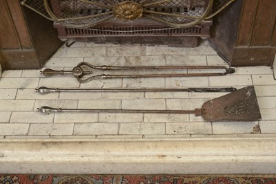 Lot 119 - A set of three George III steel fire irons