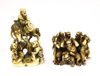 Lot 300 - Two Japanese ivory okimono