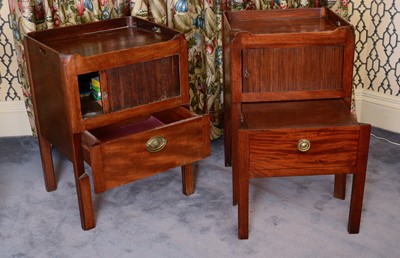 Lot 275 - A matched pair of George III mahogany tray top commodes