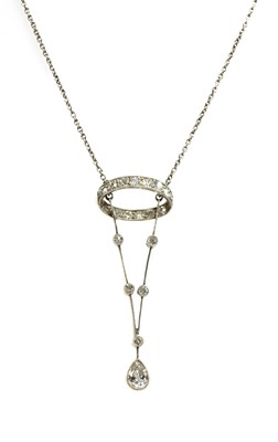 Lot 27 - An Edwardian platinum diamond pendant