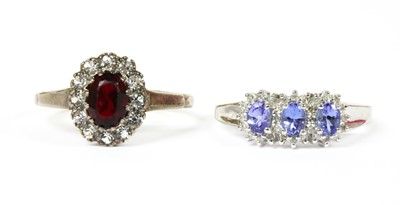 Lot 361 - A 9ct white gold tanzanite and diamond triple cluster ring