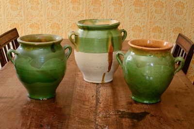 Lot 226 - A pair of Continental glazed stoneware pots