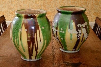 Lot 227 - A large pair of Continental glazed stoneware pots