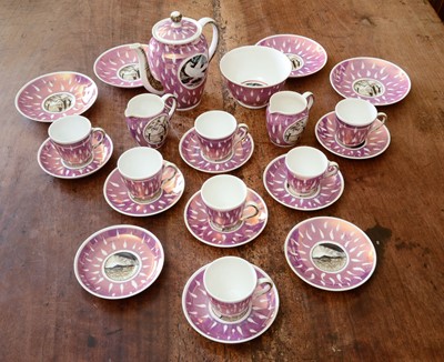 Lot 249 - A lustre glazed 'Dove and Flood' design part tea and coffee set