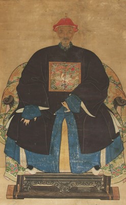 Lot 268 - A pair of Chinese ancestor portrait hanging scrolls