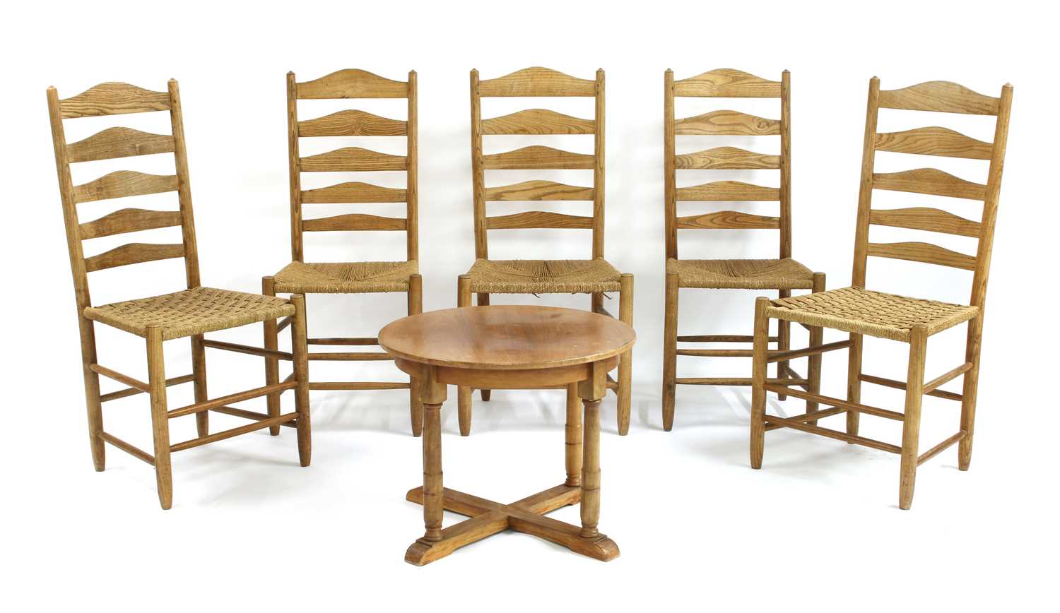 Lot 106 - Five ash ladderback chairs