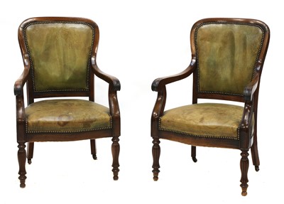 Lot 224 - A pair of French Louis Philippe mahogany library armchairs