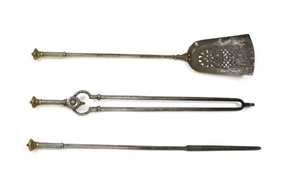 Lot 278 - A set of George III brass and steel fire irons