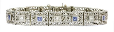 Lot 189 - An American white gold diamond and sapphire bracelet