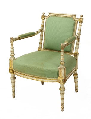 Lot 427 - A George III parcel gilt painted armchair