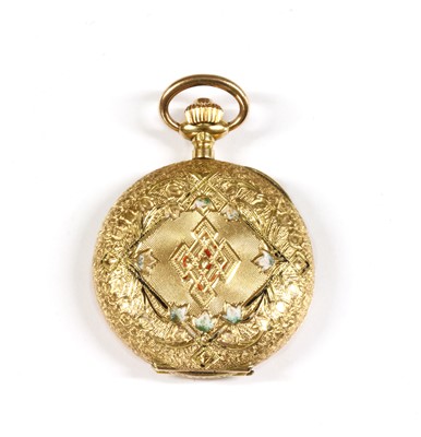 Lot 462 - A Swiss gold lever set hunter fob watch