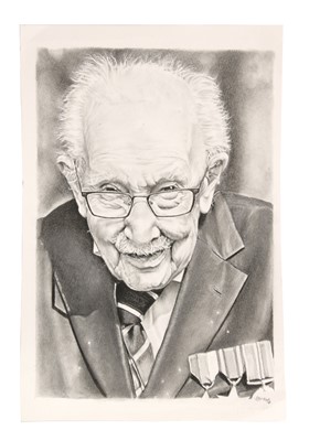 Lot 115 - Captain Tom Moore pencil portrait drawing
