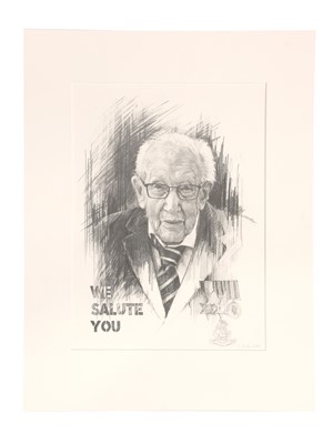 Lot 116 - Portrait pencil drawing of Captain Tom