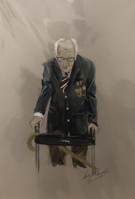 Lot 132 - Captain Tom Moore pencil and watercolour