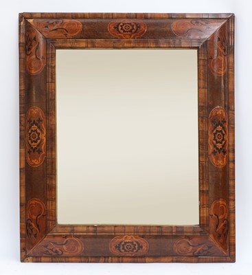 Lot 349 - A William & Mary walnut and marquetry cushion-framed mirror