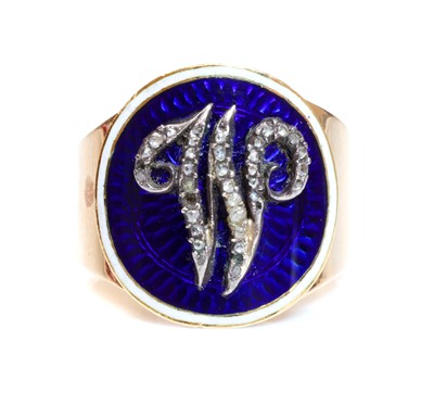 Lot 14 - A Georgian gold, enamel and diamond set memorial ring, c.1790