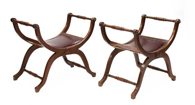 Lot 239 - A pair of French beech X-framed stools