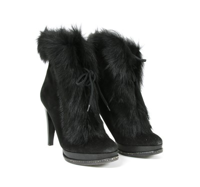 Lot 122 - A pair of Ralph Lauren black suede and fur ankle boots