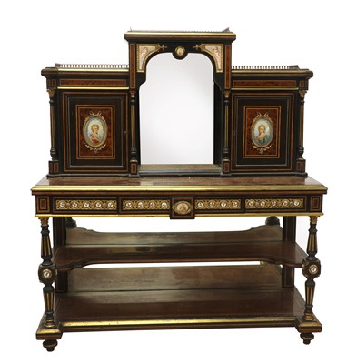 Lot 208 - An ebony amboyna gilt-bronze and porcelain-mounted side cabinet