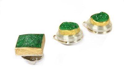 Lot 240 - A 22ct gold, sterling silver, and uvavorite garnet drusy lapel pin by Josef Koppmann