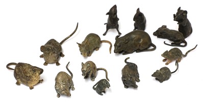 Lot 209 - A collection of fourteen cold-painted bronze and lead mice and rats