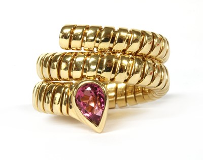 Lot 181 - A Bulgari 18ct gold pink tourmaline tubogas ring