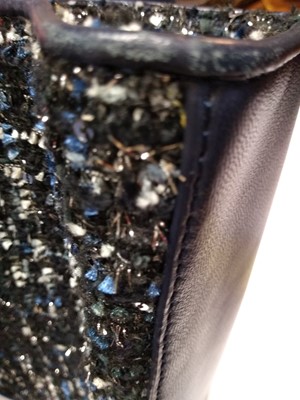 Lot 64 - A Tory Burch blue leather and tweed 'Fleming' bag