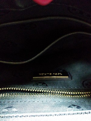 Lot 64 - A Tory Burch blue leather and tweed 'Fleming' bag