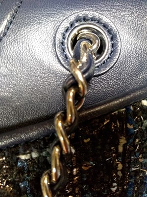 Lot 64 - A Tory Burch blue leather and tweed 'Fleming' bag