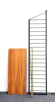 Lot 264 - A Staples' teak and satin black metal Ladderax three-section wall unit