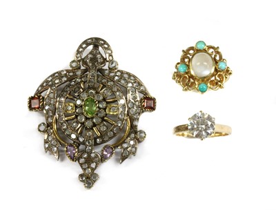 Lot 413 - A 9ct gold moonstone and turquoise ring