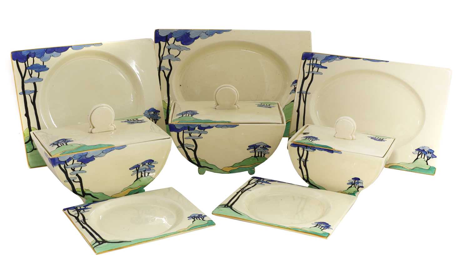 Lot 169 - A Clarice Cliff 'Blue Firs' Biarritz dinner service
