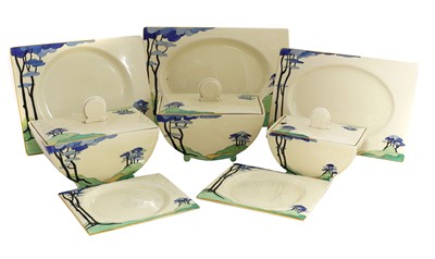 Lot 169 - A Clarice Cliff 'Blue Firs' Biarritz dinner service