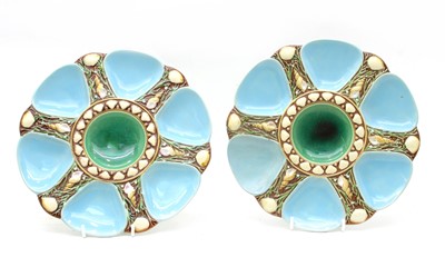 Lot 399 - A pair of late 19th century Mintons majolica oyster plates