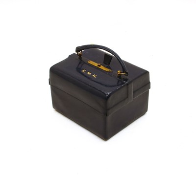 Lot 296 - An early 20th century miniature blue leather and silver gilt vanity case