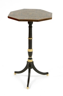 Lot 831 - A Regency penwork, ebonised and ivory tripod table