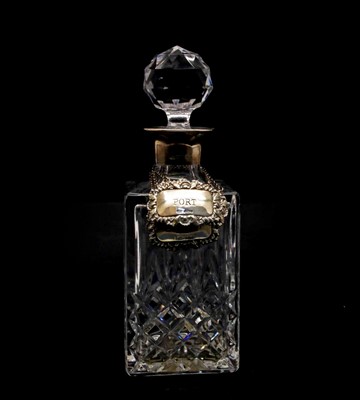 Lot 315 - A silver mounted decanter and three wine labels
