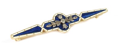 Lot 314 - A gold diamond and enamel bar brooch