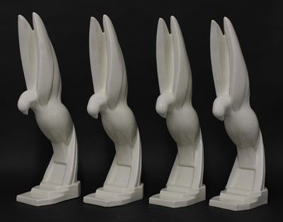 Lot 211 - Four Art Deco moulded white glazed doves