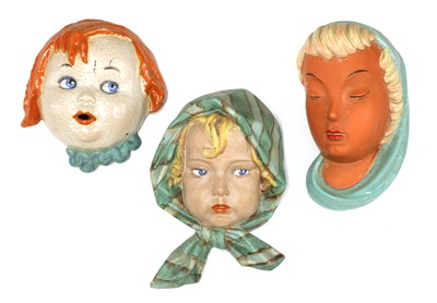 Lot 195 - Three Keramos terracotta wall masks