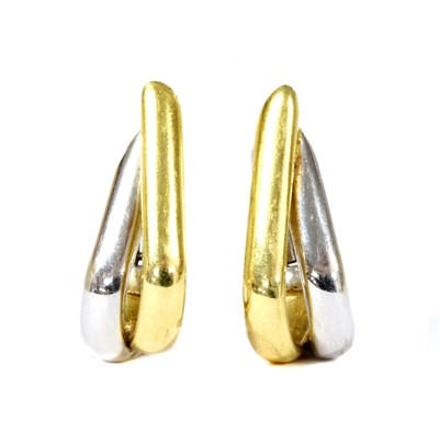 Lot 99 - A pair of 18ct white and yellow gold earrings, by Mappin & Webb