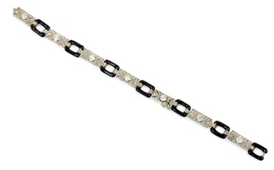 Lot 164 - An American Art Deco diamond and enamel bracelet, c.1920
