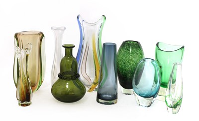Lot 398 - A collection of ten Scandinavian and Murano glass vases