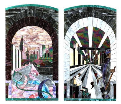 Lot 614 - A pair of contemporary glass panels