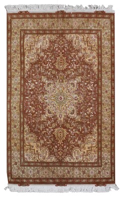 Lot 349 - A fine Persian silk inlaid Tabriz rug